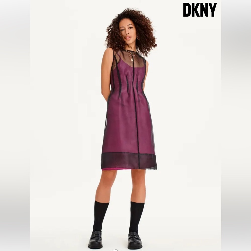 DKNY Sleeveless Fit and Flare Dress with contrast slip